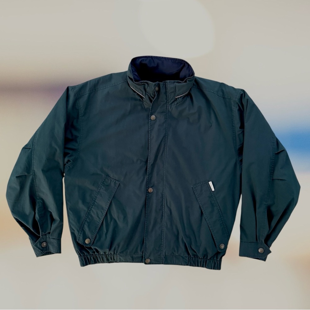 London Fog Green and Navy Blue Bomber Jacket with Removable Liner, Men's Medium - Picture 3 of 10